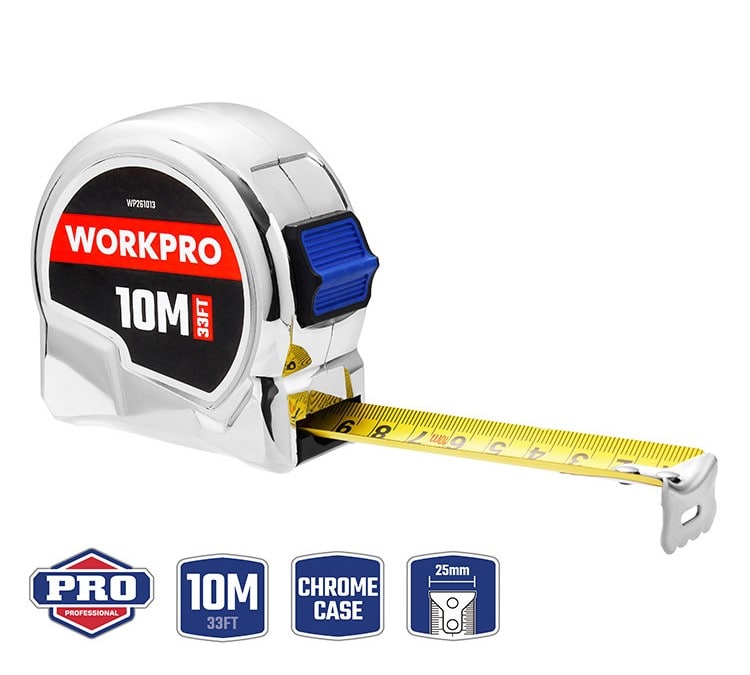 Рулетка Workpro хромированная 10м*25мм (WP261013)								