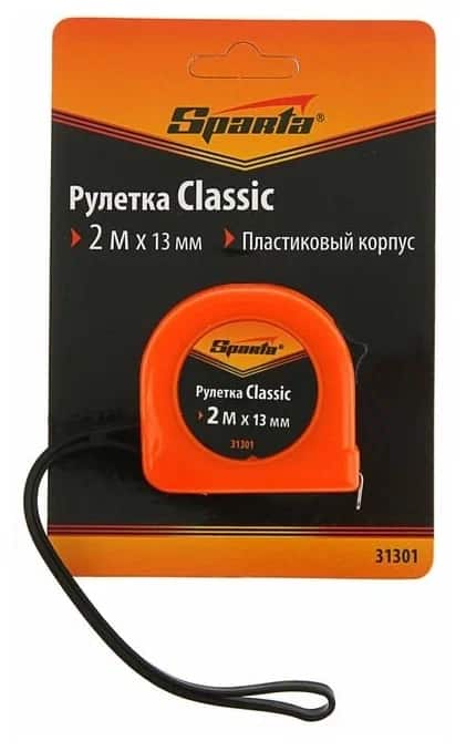 Рулетка Classic 2 м х 13 мм, обрезиненный корпус //SPARTA								