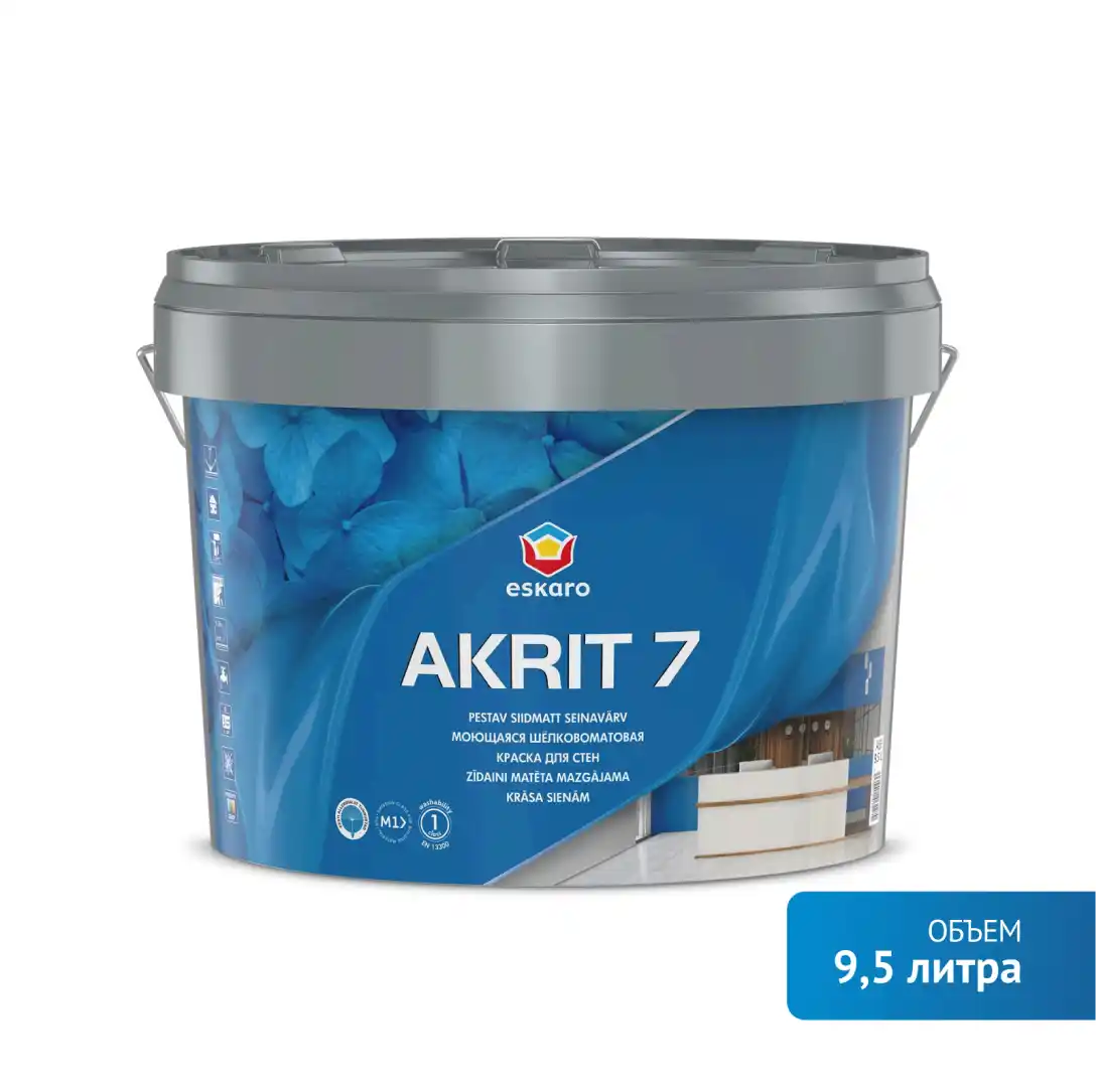 Моющаяся шелковоматовая краска для стен Eskaro Akrit 7 (База TR - прозрачная) 9,5 л