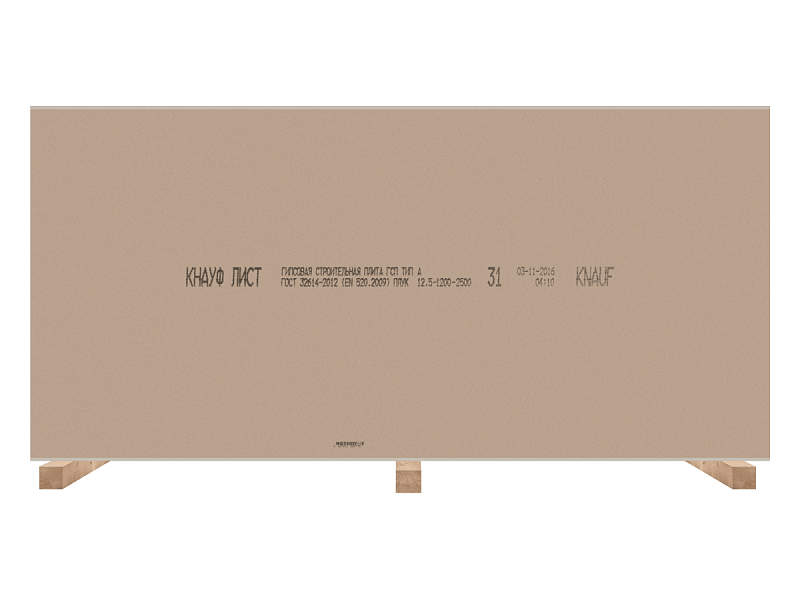 Гипсокартонный КНАУФ-лист ГСП типа А стандартный 2500x1200x12,5 мм								