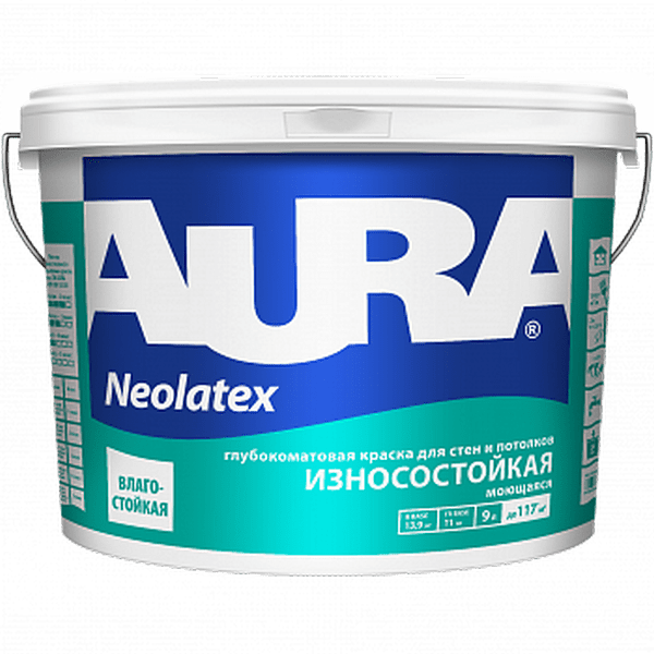 Краска износостойкая для стен и потолков Aura Neolatex 9л								