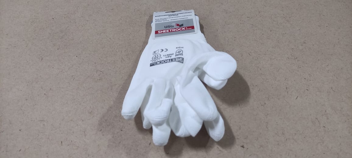Рабочие защитные строительные перчатки Sheetrock белые полиэстер с обивкой из полиуретана размер XXL								